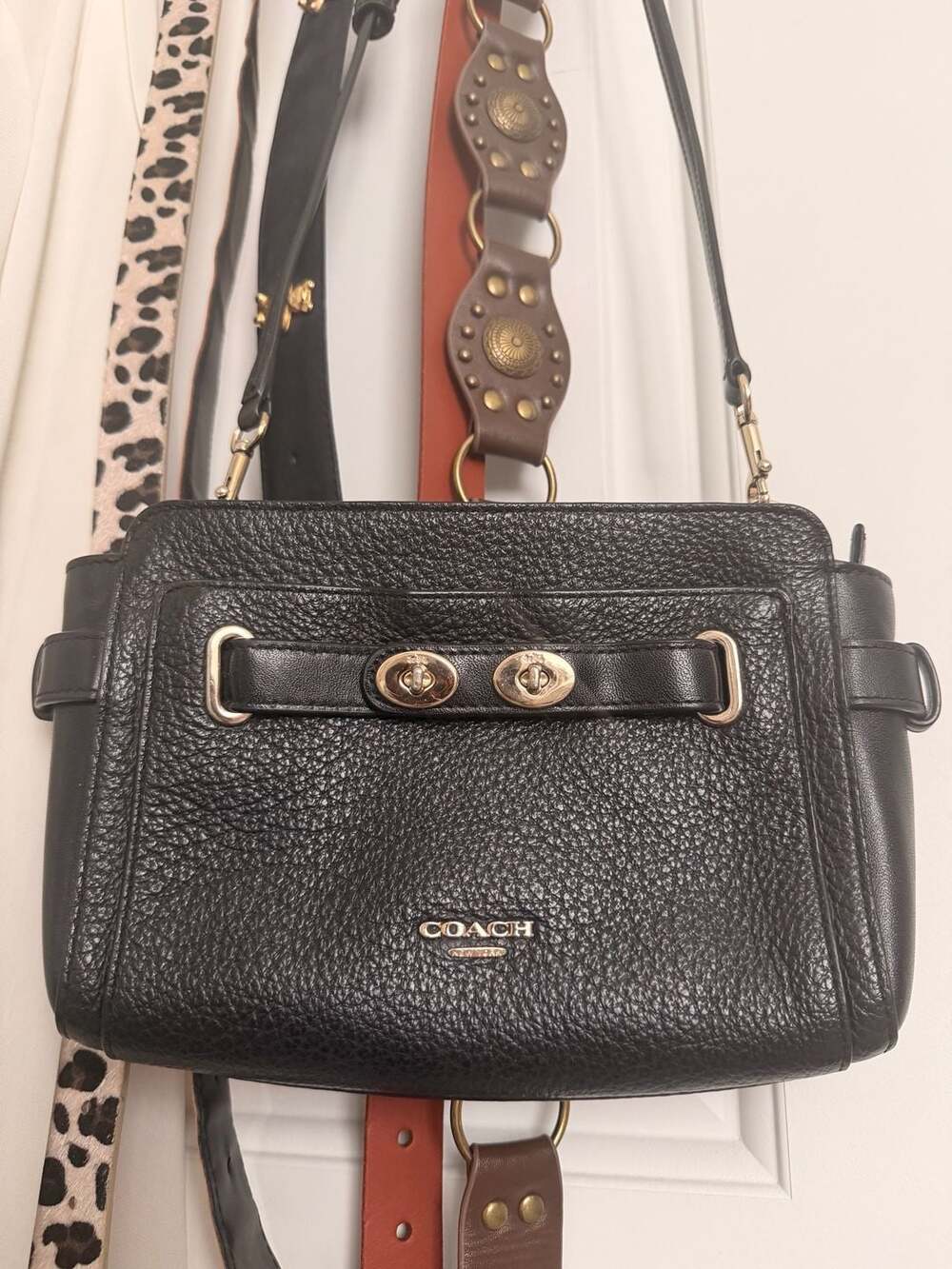 Coach F35688 Blake Swingpack Crossbody Bag in Black Pebble Leather